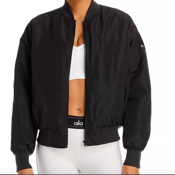 ALO Yoga Jackets & Blazers - Alo Yoga  - Black Faux Fur Urbanite Bomber Jacket w/ Faux Fur Lining - XS